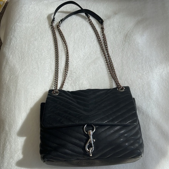 Rebecca Minkoff Black Quilted Pebbled Leather Edie Crossbody Shoulder Bag - Picture 3 of 16